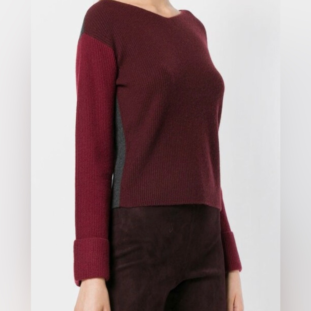 Vince Ribbed Cashmere Sweater in Dark Cherry, Wine & Charcoal. Great Condition 🍷